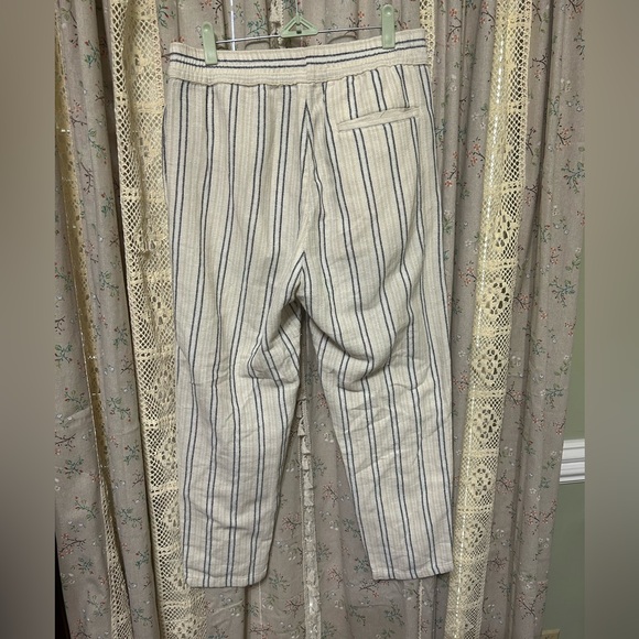 Zara White Tan Striped Cotton Pull On Pants w/ Pockets Boho Size Medium - Picture 5 of 5